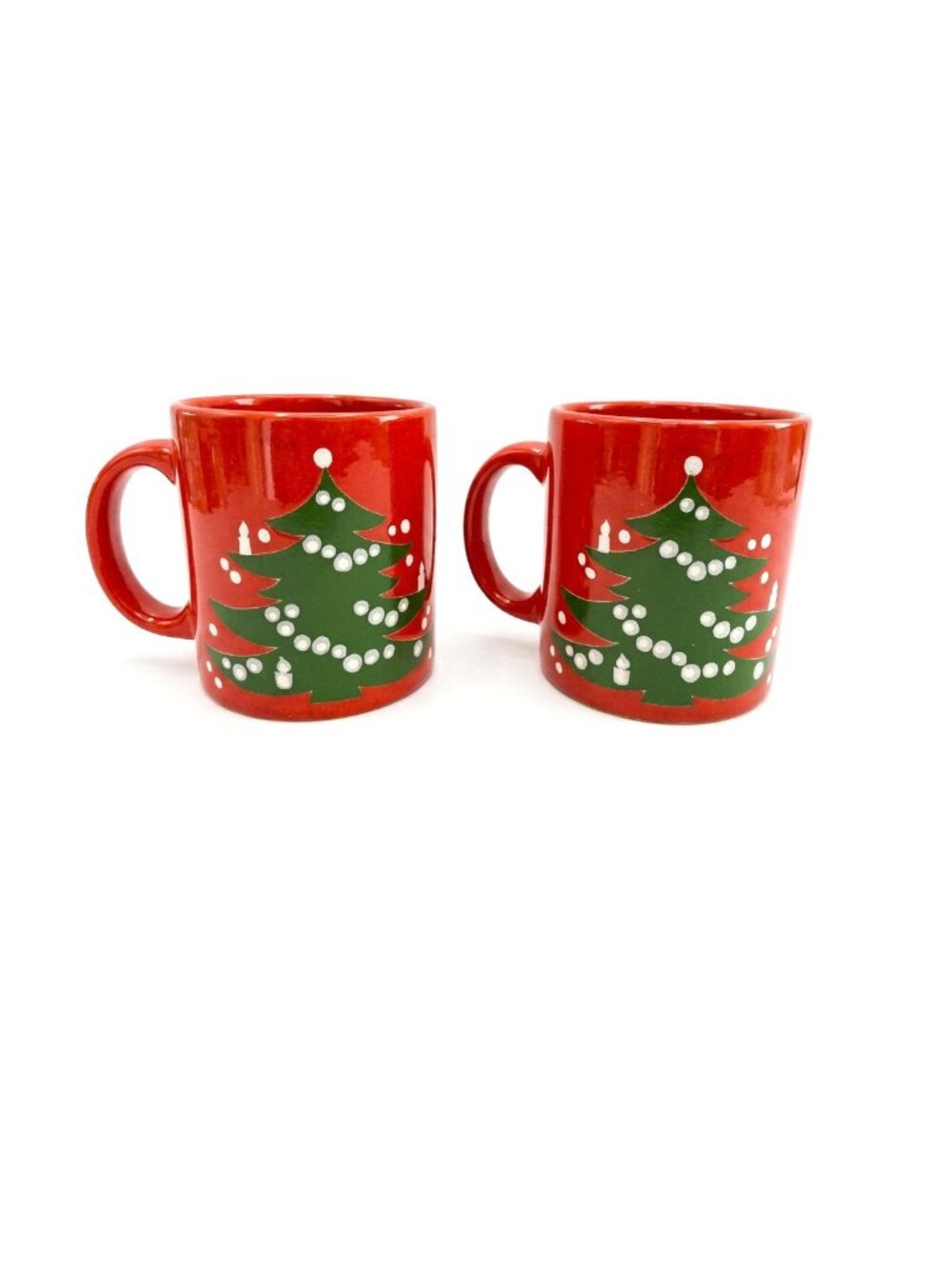 Vtg Waechtersbach West Germany Red Christmas Tree Mugs Set of 2